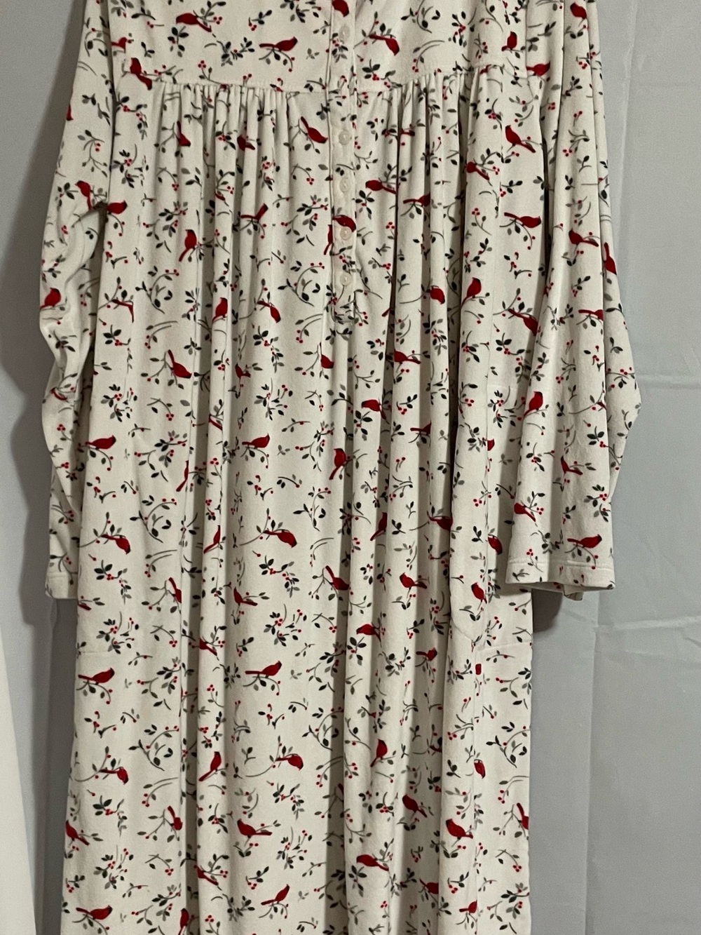 Aria Cream Nightgown with Red Bird Print